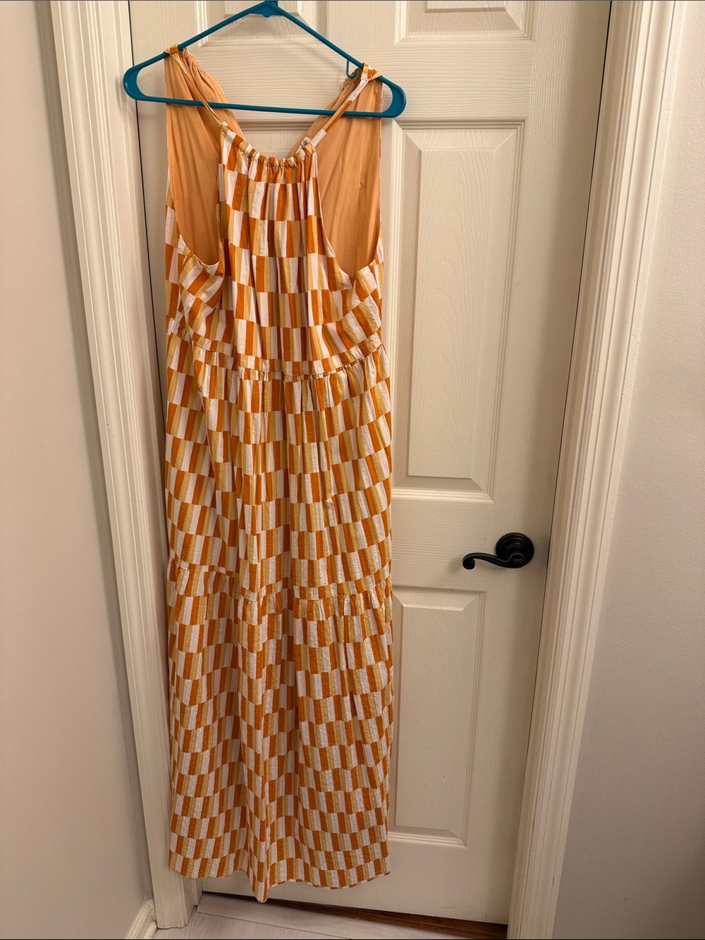Halter Checkerboard Maxi Dress in Orange and White